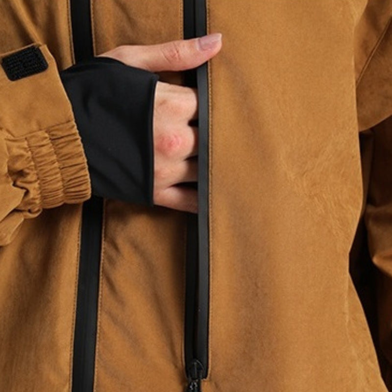 Breathable 3-layer ski pullover with balloon pants - coffee brown, for cold-weather winter sports
