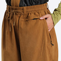
                  
                    Unisex snowboard jacket and pants set - coffee brown, waist pocket close-up with hand, for cold-weather winter sports
                  
                