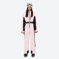 
                  
                    Women's breathable colorblock jumpsuit ski suit - pink black one-piece snow suit, for resort and backcountry days
                  
                