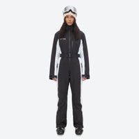 
                  
                    Women's one-piece snowboard suit with waist belt - black white one-piece snow suit, for resort and backcountry days
                  
                