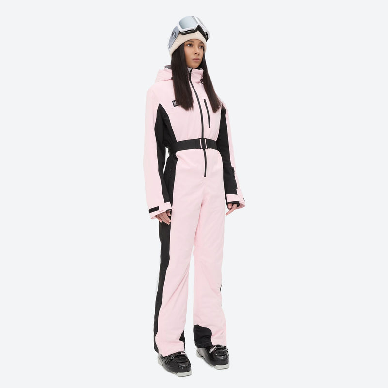 Women's breathable colorblock jumpsuit ski suit - pink black one-piece snow suit, for skiing and snowboarding