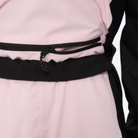 
                  
                    Women's breathable colorblock jumpsuit ski suit - pink, waist belt close-up detail, for cold-weather winter sports
                  
                