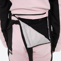
                  
                    Women's one-piece snowboard suit with waist belt - pink, waist pocket open close-up detail, for skiing and snowboarding
                  
                