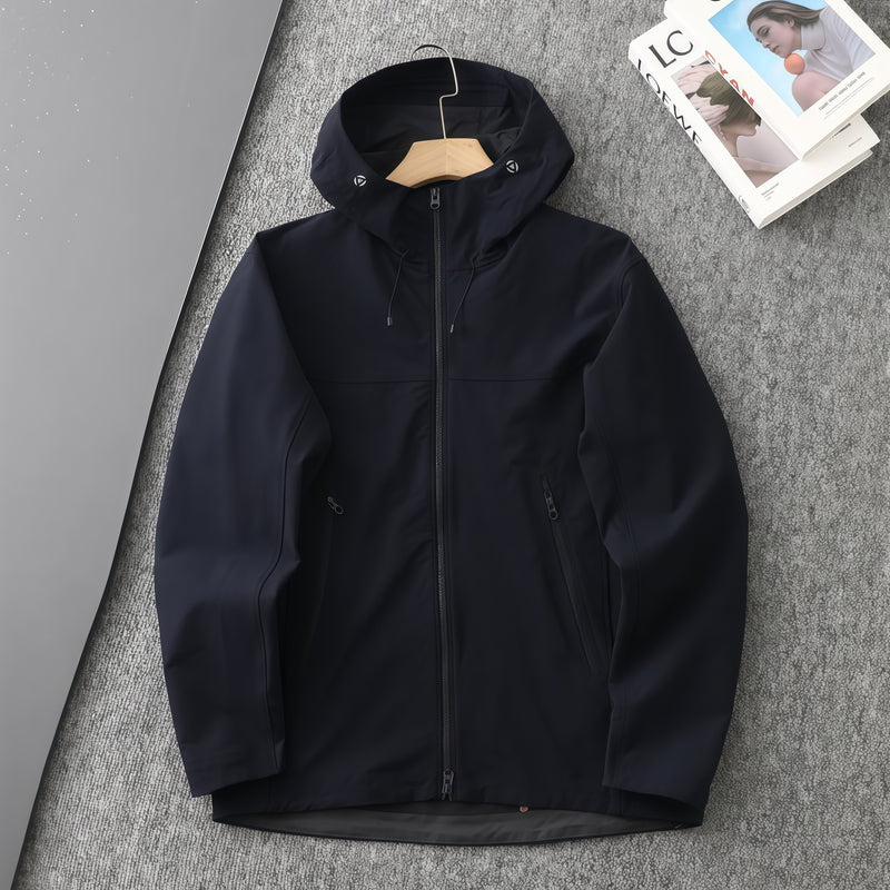 Men's breathable water-repellent softshell shell - navy softshell jacket, for hiking and trekking