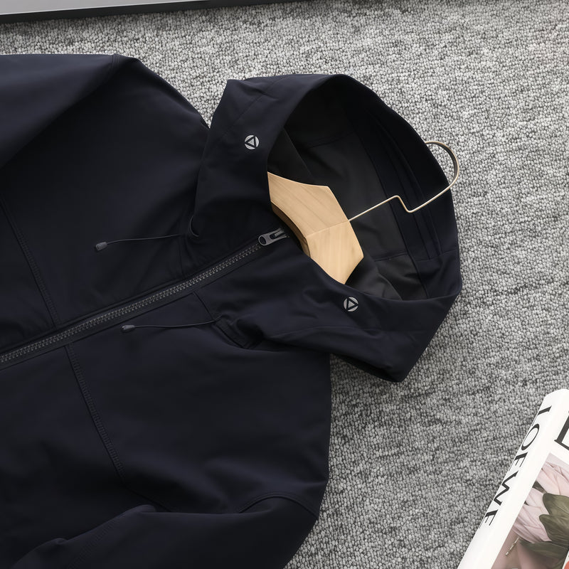 Men's lightweight stretch softshell jacket - black softshell jacket, for travel and city commute