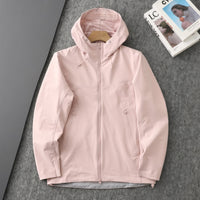 
                  
                    Women's breathable softshell outdoor jacket - pink softshell jacket, flat lay front view, for hiking and trekking
                  
                