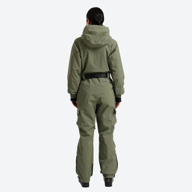 Women's minimal one-piece ski suit for snow days - olive 3l one-piece ski suit on women, for resort ski days