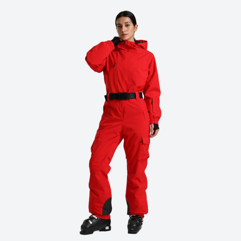 Women's minimal one-piece ski suit for snow days - red 3l one-piece ski suit on women, for skiing and snowboarding