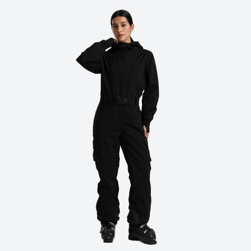 Women's minimal one-piece ski suit for snow days - black 3l one-piece ski suit on women, for snow sports weekends