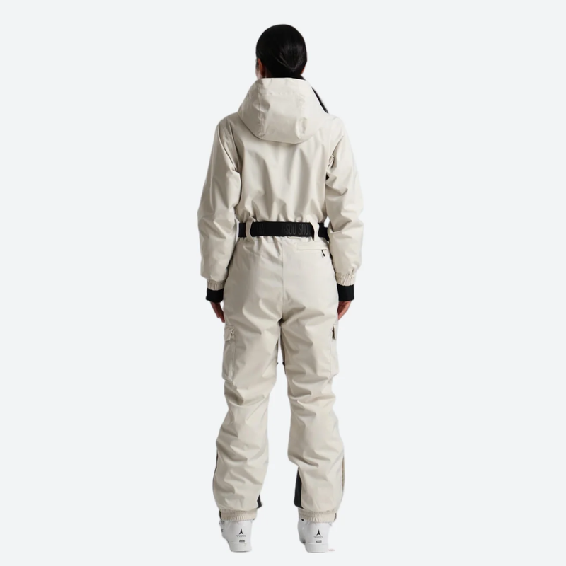 Women's minimal one-piece ski suit for snow days - cream white 3l one-piece ski suit on women, for skiing and snowboarding