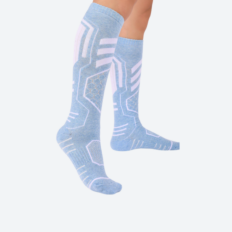 Compression merino wool ski socks - compression merino ski socks on feet, for cold-weather training