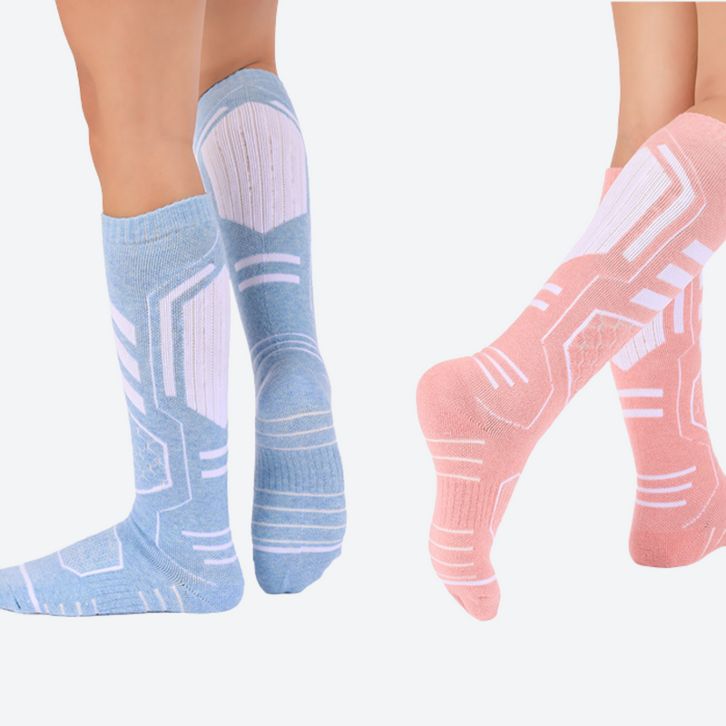 Breathable knee-high merino ski socks - compression merino ski socks on feet, for skiing and snowboarding