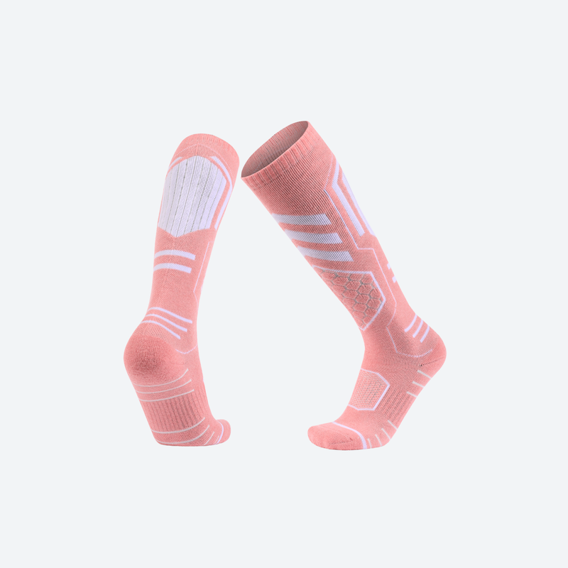 Compression merino wool ski socks - pink compression merino ski socks, pair view, for winter snow sports