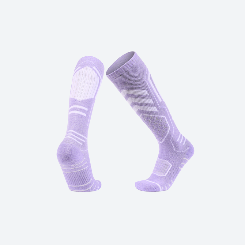 Cushioned compression socks for snow sports - compression merino ski socks, pair view in lavender, for winter snow sports
