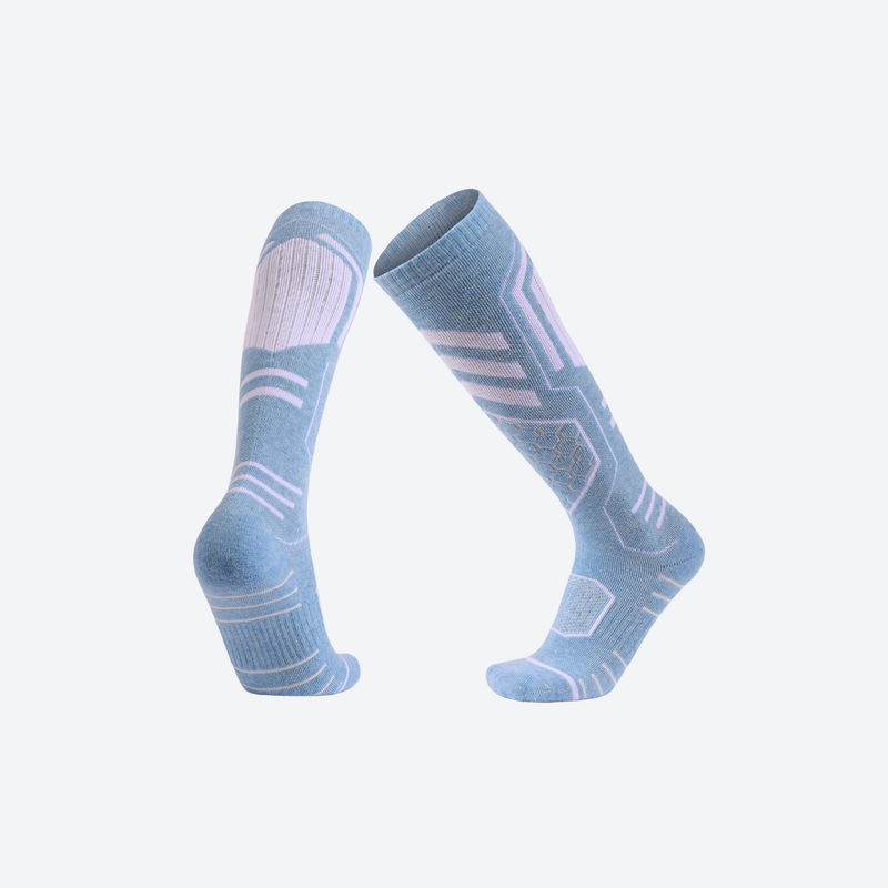 Compression merino wool ski socks - light blue compression merino ski socks, pair view, for skiing and snowboarding