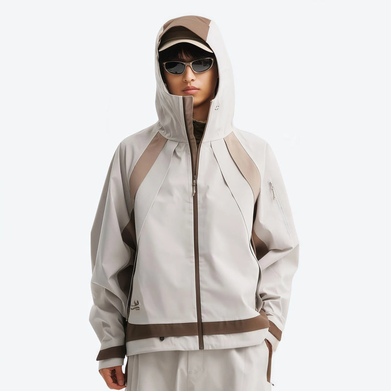 Unisex waterproof snowboard jacket with zip pockets - beige gray waterproof jacket, for resort and street wear