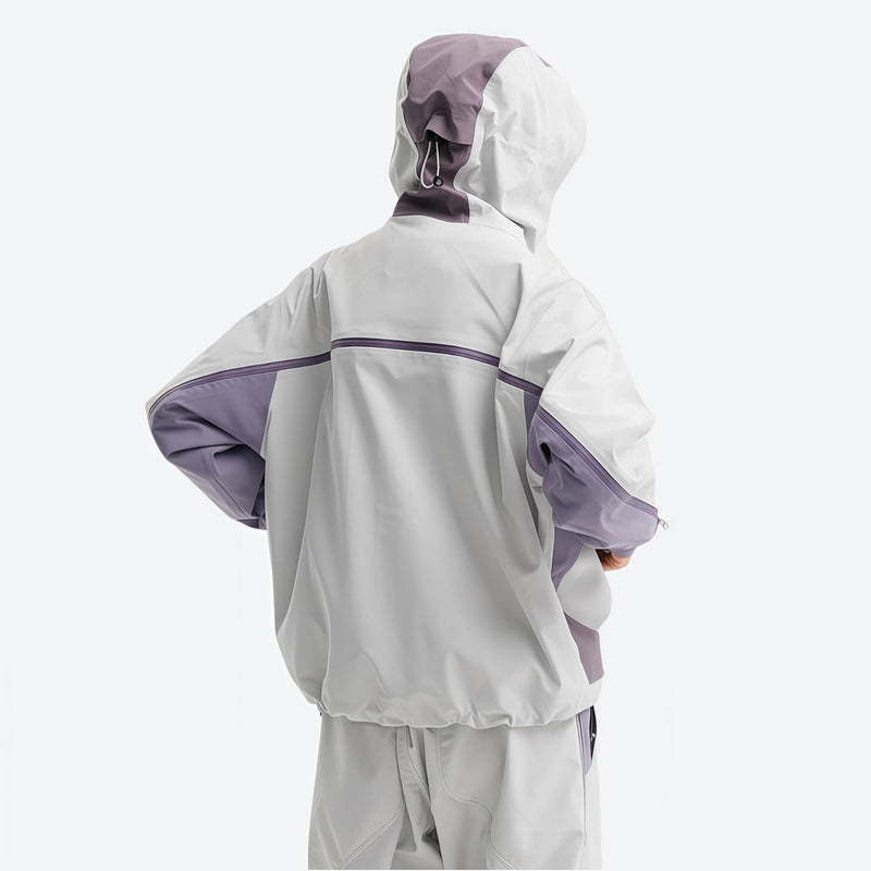 Unisex waterproof jacket with cape back vent - light gray waterproof jacket, for cold-weather outdoor wear