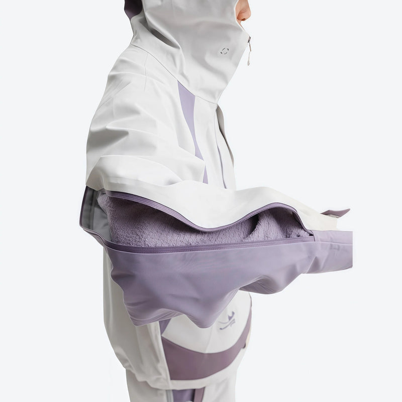Unisex waterproof jacket with cape back vent - light gray, side view with cape vent open, for resort and street wear