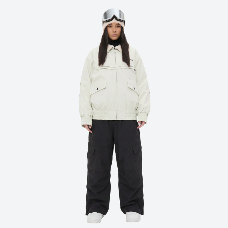 Unisex waterproof 3L snow jacket and pants series - white jacket with black pants, for skiing and snowboarding