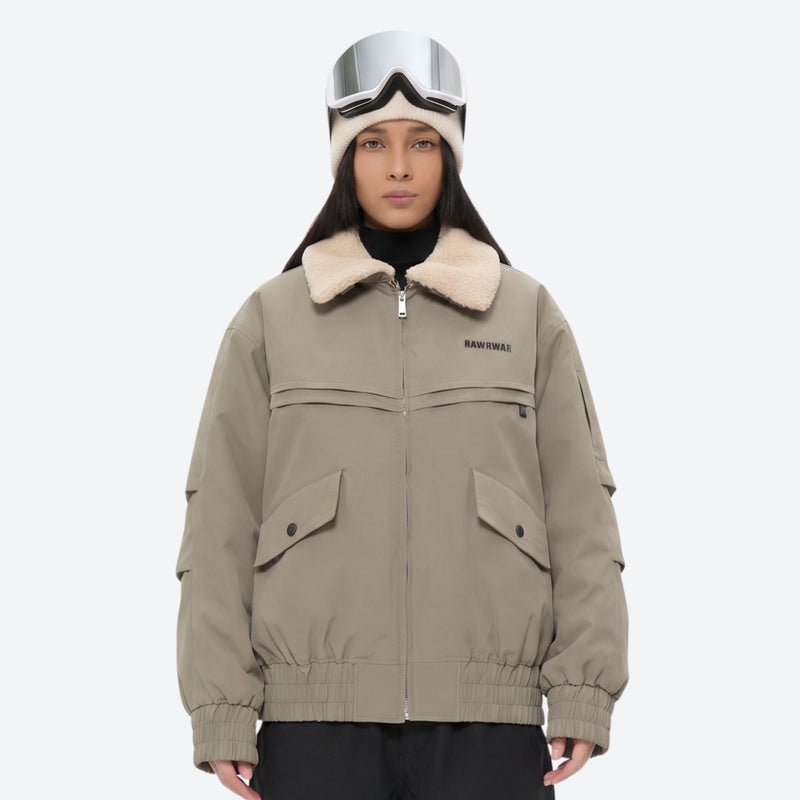 Unisex waterproof 3L snow jacket and pants series - tan jacket with sherpa collar, for cold-weather winter sports