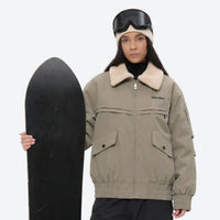 
                  
                    Sherpa collar breathable ski jacket set - tan jacket with sherpa collar, for skiing and snowboarding
                  
                
