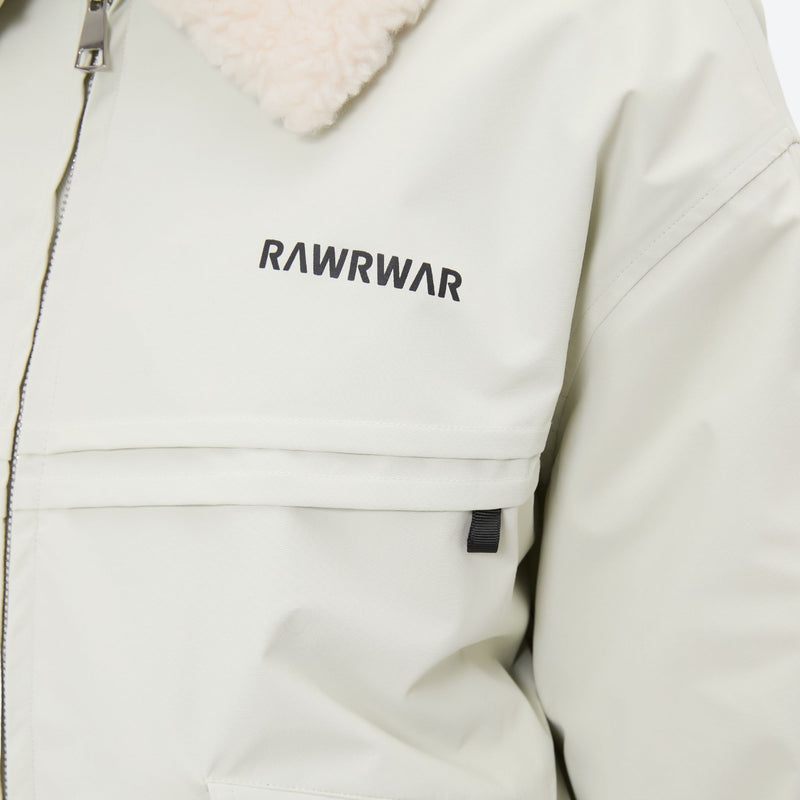 Unisex waterproof 3L snow jacket and pants series - white jacket, chest panel close-up detail, for resort and street wear