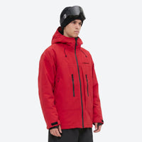 
                  
                    Men's waterproof 3L snow jacket and pants series - red jacket, on-model three-quarter front view, for powder and piste riding
                  
                