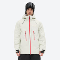 
                  
                    Men's breathable ski jacket with quilted lining - white jacket, on-model front view, for resort and backcountry days
                  
                