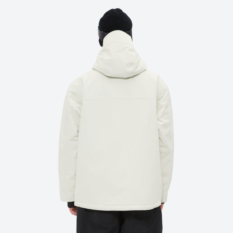 Men's breathable ski jacket with quilted lining - white jacket, on-model back view, for skiing and snowboarding