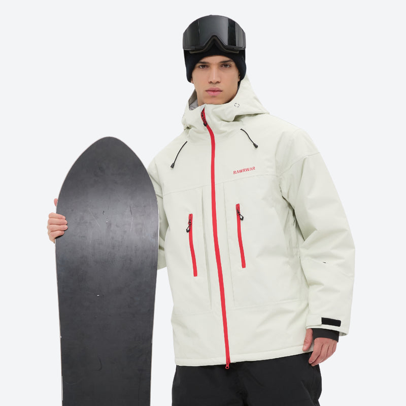 Men's waterproof 3L snow jacket and pants series - white jacket, for powder and piste riding