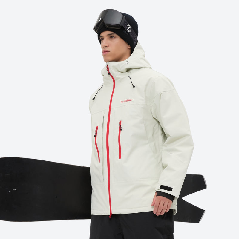 Men's breathable ski jacket with quilted lining - white jacket, for cold-weather winter sports