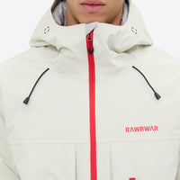 
                  
                    Unisex 3-layer snowboard jacket and pants - white jacket, collar zip close-up detail, for skiing and snowboarding
                  
                