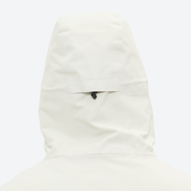 Breathable ski jacket with quilted lining - white jacket, back hood close-up detail, for cold-weather winter sports