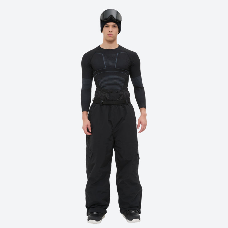 Men's 3-layer snowboard jacket and pants - black snow pants with black top, for cold-weather winter sports