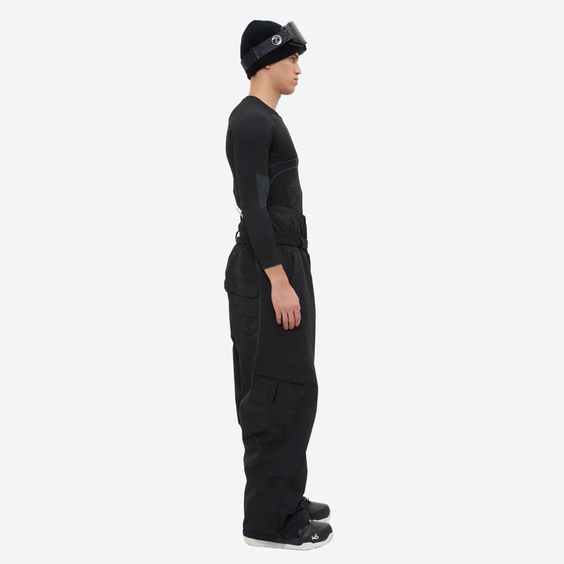 Men's breathable ski jacket with quilted lining - black snow pants with black top, for resort and backcountry days