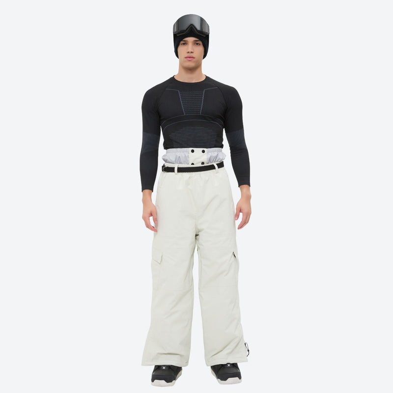 Men's breathable ski jacket with quilted lining - white snow pants with black top, for powder and piste riding
