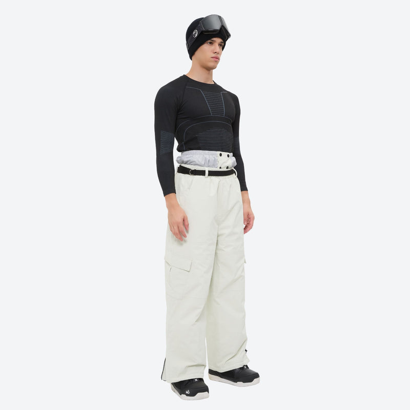 Men's 3-layer snowboard jacket and pants - white snow pants with black top, for cold-weather winter sports