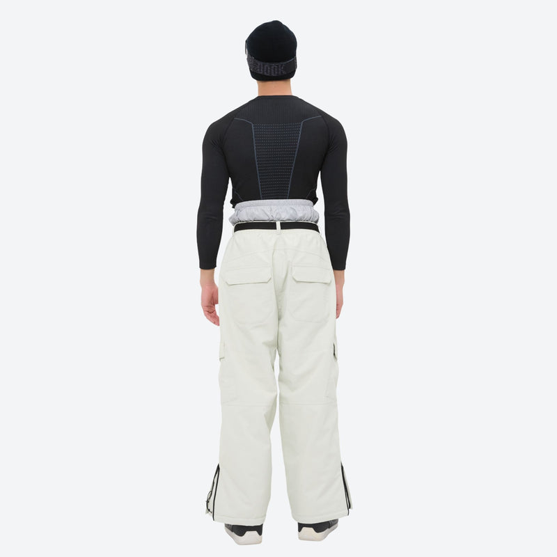 Men's breathable ski jacket with quilted lining - white snow pants with black top, for resort and backcountry days