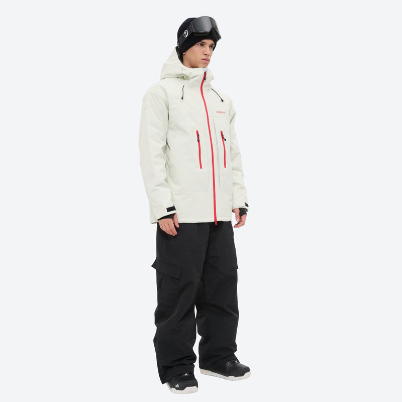 Men's waterproof 3L snow jacket and pants series - white jacket with black pants, for skiing and snowboarding