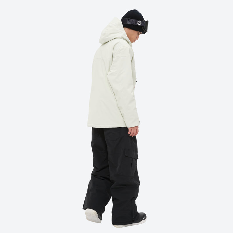 Men's waterproof 3L snow jacket and pants series - white jacket with black pants, for cold-weather winter sports