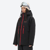 
                  
                    Breathable ski jacket with quilted lining - black jacket, on-model three-quarter front view, for cold-weather winter sports
                  
                