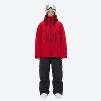 
                  
                    Unisex waterproof 3L snow jacket and pants series - red jacket with black pants, for cold-weather winter sports
                  
                