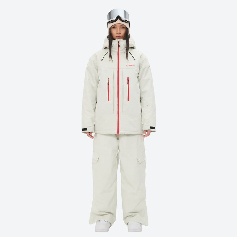 Unisex waterproof 3L snow jacket and pants series - white jacket with white pants, for cold-weather winter sports