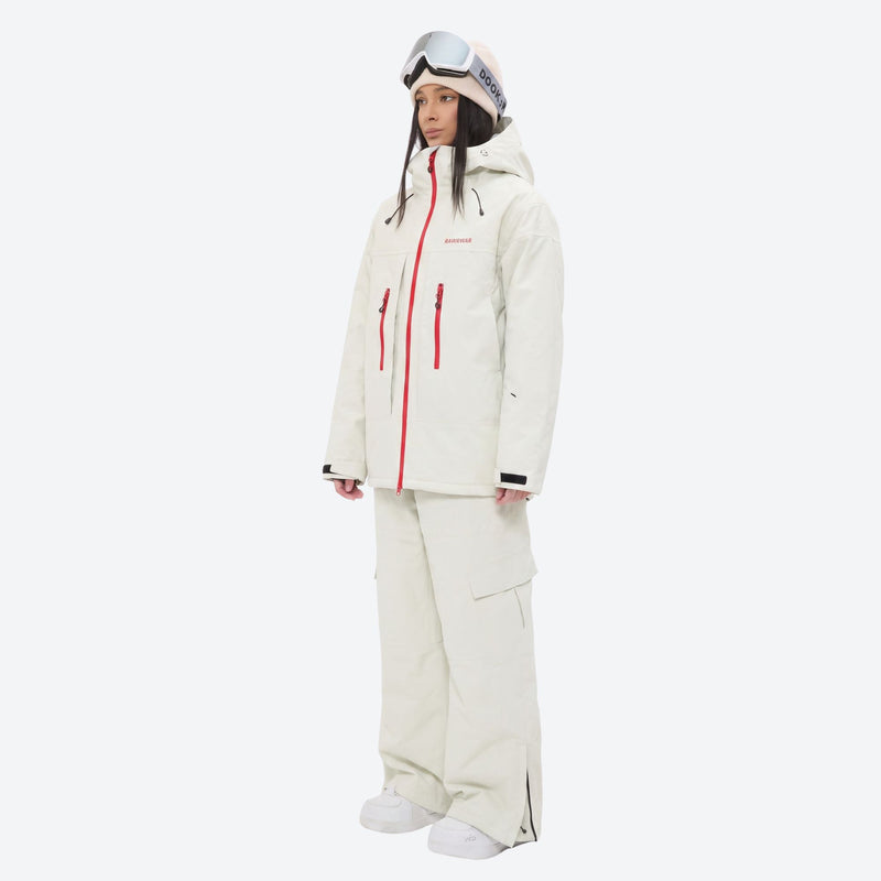 Breathable ski jacket with quilted lining - white jacket with white pants, for skiing and snowboarding