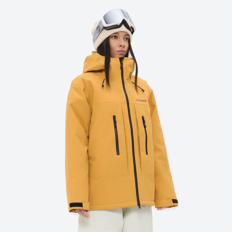 Unisex 3-layer snowboard jacket and pants - mustard yellow jacket, for skiing and snowboarding
