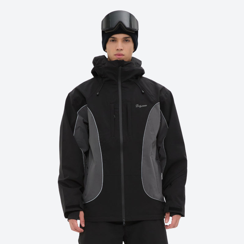 Men's breathable 3-layer colorblock ski suit - black gray colorblock jacket, for resort and backcountry days