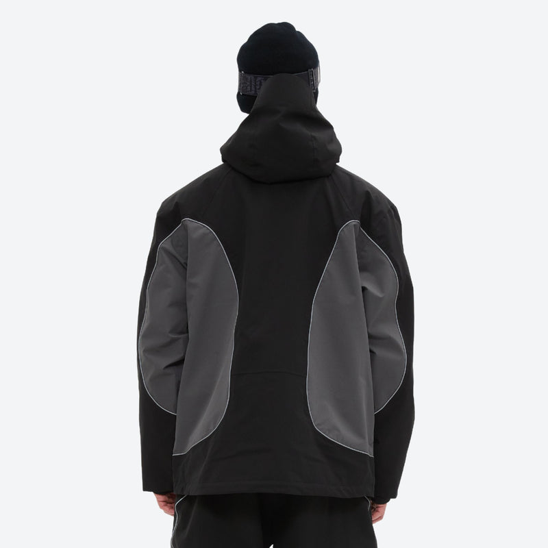 Men's 3L snowboard jacket with high-waist pants - black gray colorblock jacket, for skiing and snowboarding