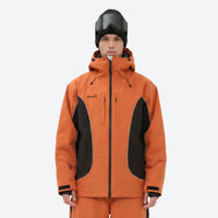 
                  
                    Men's waterproof 3L snow jacket and pants series - orange black colorblock jacket, for powder and piste riding
                  
                