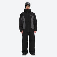 
                  
                    Men's 3L snowboard jacket with high-waist pants - black gray colorblock jacket with black pants, for powder and piste riding
                  
                