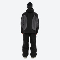
                  
                    Men's waterproof 3L snow jacket and pants series - black gray colorblock jacket with black pants, on-model back view
                  
                